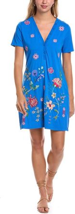Johnny Was Maureen Button Neck Knit Dress In Victoria Blue