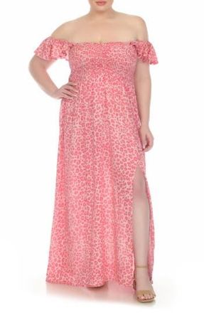 Boho Me Smocked Flutter Sleeve Maxi Dress in Pink Animal at Nordstrom Rack, Size 0/1X