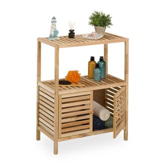 Relaxdays Mueble De Ba&ntilde;o, Madera Nogal, 86x67,5x35,5 Cm, Estanter&iacute;a Aseo Con 2 Puertas, 2 Baldas, Wc Y Cocina, Natural - Relaxdays