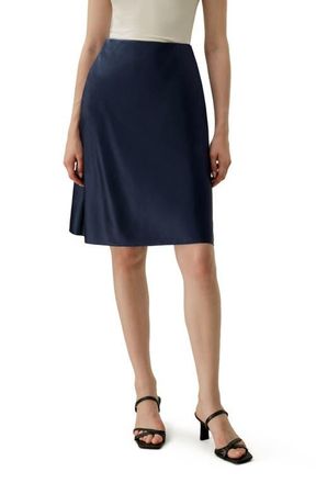 LilySilk Womens Stretchy Charmeuse Silk Minimalist Skirt in Navy Blue at Nordstrom, Size 2