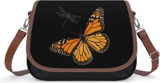 Generic Monarch Butterfly And Dragonfly Small Womens Crossbody Bags Shoulder Handbag with Adjustable Strap for Travel