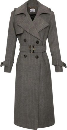 Fracomina Lange Pinstripe Trenchcoat - Dames - Trenchcoats - Grijs - S - Wol - Jassen