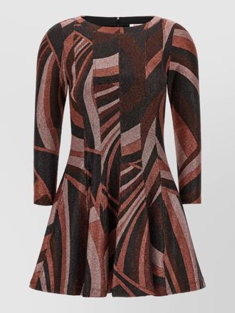 Pucci metallic jersey iride printed boat neck 3/4 sleeve mini dress
