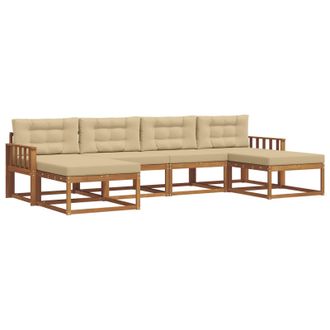 vidaXL Conjunto De Sof&aacute;s De Exterior Con Coj&iacute;n 6 Pcs Natural Y Beige Vidaxl