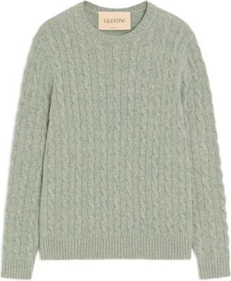 Valentino Garavani Pullover met kabelpatroon - Heren - Ronde hals truien - Groen - M - Truien & Vesten