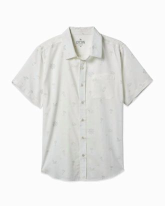 Toes on the Nose Mens Coastline Cotton Short Sleeve Button Up In White Horizon