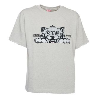 Kenzo T-Shirts, male, Gray, L, Happy Tiger Embroidered T-Shirt