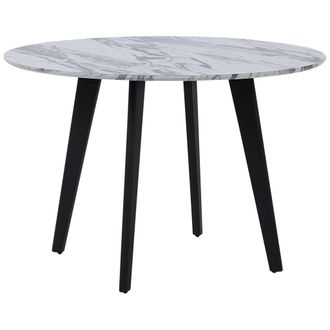 Beliani Mesa De Comedor Efecto M&aacute;rmol Patas De Metal Negras Redonda 110 Cm Tablero Mdf Mosby