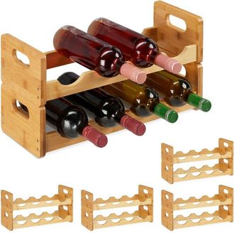 Relaxdays 5 x Relaxdays Wine Rack, Compact Wine Storage For 8 Bottles, Bamboo Bottle Shelf, HWD 24 x 47 x 18 cm, Natural Wood