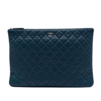 Chanel Pre-owned Quilted Lambskin Clutch - Dames - Pre-owned - Blauw - Maat: ONE Size Leer