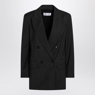 Max Mara Zwarte Pinstripe Double-breasted Wollen Jas