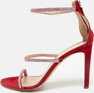 Giuseppe Zanotti Red Crystal Embellished Suede Strappy Sandals