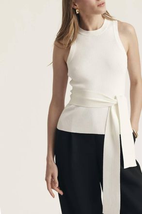 Toccin Molly Sleeveless Tie Front Top In Cream