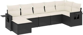vidaXL Vidaxl - Set De Comedor De Jard&iacute;n 7 Pzas Y Cojines Rat&aacute;n Sint&eacute;tico Negro