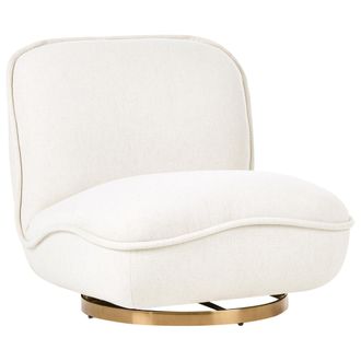 Beliani Sill&oacute;n Giratorio Elegante Tapizado De Tela Base De Acero Dorado Sin Reposabrazos Sal&oacute;n Dormitorio Blanco Crema Muren