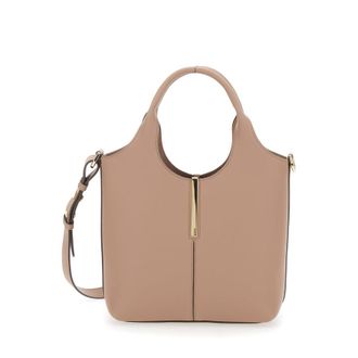 Tod's TodS Ebr Mini Beige Shoulder Bag With Logo Metal Plate In Leather Woman