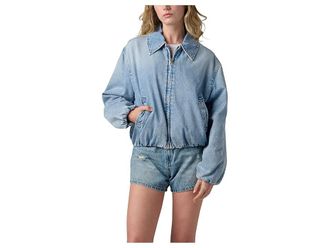 Blank NYC Bottomless Brunch Denim Bomber Jacket Womens Jacket Blue : MD, Cotton/Denim