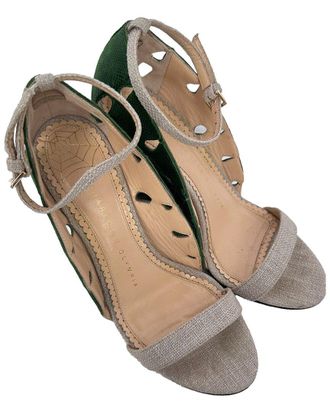 Charlotte Olympia Womens Raffia Leaf Accent Sandal (Authentic Pre-Loved)