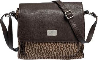 Aigner Beige/brown Signature Canvas And Leather Flap Shoulder Bag