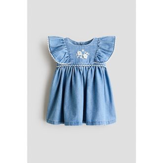 H&M Embroidery-detail Denim Dress in Denim Blue/flowers at Nordstrom, Size 18M