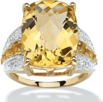 Palm Beach Jewelry 9.28 TCW Checkerboard-Cut Citrine and White Topaz Ring in 14k Gold-plated