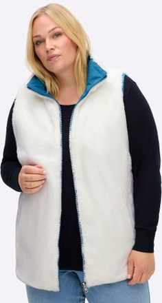 Sheego Wendeweste SHEEGO, Damen, Gr. 40, topas, ecru, 64% Baumwolle, 36% Polyamid, Fellimitat:100% Polyester, unifarben, Westen Wendeweste