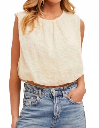 Hem & Thread Embroidered Bubble Hem Sleeveless Top In Cream