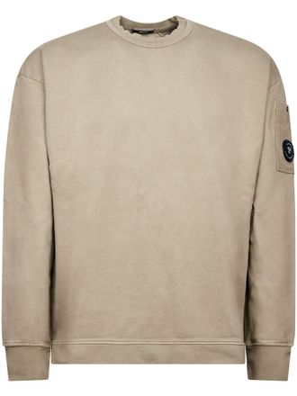 C.P. Company Boxy Crewneck Sweatshirt with Diagonal Fleece Texture and Patch Pocket