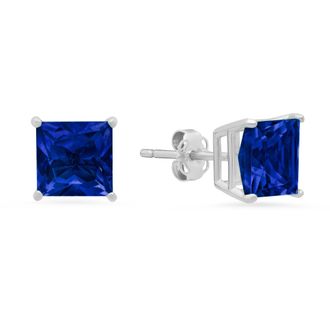 MAX + STONE 14k White Gold Solitaire Princess-Cut Gemstone Stud Earrings (7mm)
