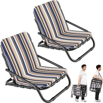 Costway Set di 2 Sedie da Spiaggia, Sedia da Spiaggia Pieghevole con Cuscino, Sedie a Sdraio Basse Portatile, con Struttura in Metallo, Portata 135 kg, 67 x