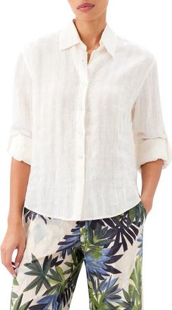 Karen Kane Stripe Linen Button-Up Shirt in Cream at Nordstrom, Size X-Large