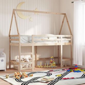 vidaXL Vidaxl - Cama Alta Con Escalera Y Techo Madera Maciza De Pino 80x200 Cm