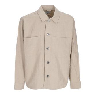 Obey Utility Overhemd Jas Havermeel Lange Mouw - Heren - Zomerjassen - Grijs - L - Linnen - Jassen