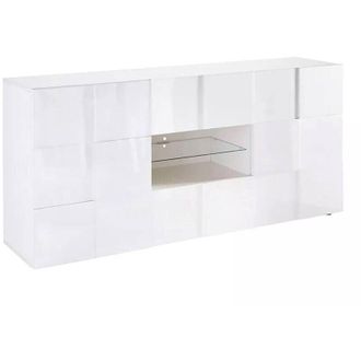 Dmora Credenza Zerba, Buffet da soggiorno, Madia da salotto, Dispensa da cucina, Made in Italy, 181x43 h84 cm, Bianco lucido - Dmora