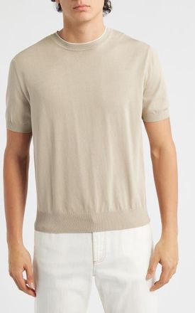 Canali Short Sleeve Cotton Crewneck Sweater in Beige at Nordstrom, Size 42 Us