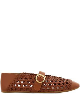 Ferragamo braided buckle ballet flat - women - Brass/CALFSKIN/Calf Leather/Rubber - 10.5C - Brown