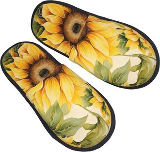 Generic Watercolor Sunflowers Yellow Flower Men Women Shoes Fuzzy Slippers Soft Sliders For Bedroom Winter Outdoor M