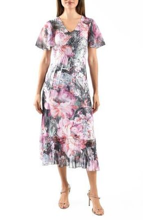 Komarov Flutter Sleeve Chiffon & Charmeuse Cocktail Dress in Pink Annami at Nordstrom Rack, Size Medium