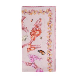 Ferragamo Accessoires, Dames, Roze, ONE Size, Zijden sjaal met all-over bloemenprint