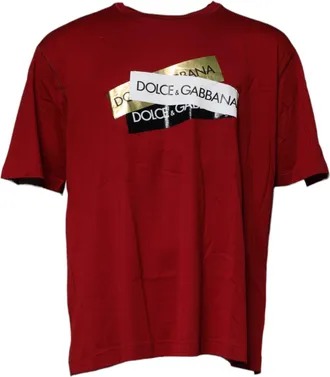 Dolce & Gabbana Mens Red Logo Tape Cotton Crew Neck T-Shirt White