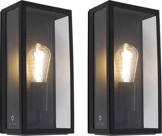 QAZQA Moderno Set De 2 Apliques De Pared Para Exterior Negro Ip44 Con Vidrio - Rotterdam Acero Inoxidable / Rectangular Adecuado Para Led Max. 1 X 60 Watt -