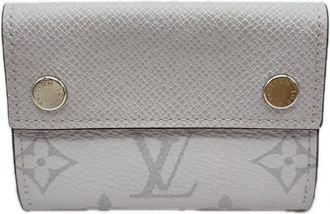 Louis Vuitton Gray White Leather Wallet (Tri-Fold) (Pre-Owned)