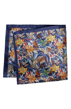 Eton Tropical Print Silk Pocket Square in Navy at Nordstrom