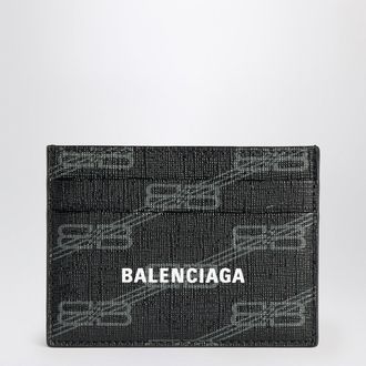 Balenciaga Portacarte Signature in tela rivestita BB Monogram nera e grigia