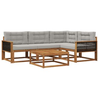 vidaXL Conjunto De Sof&aacute;s De Exterior 5 Pcs Natural Y Gris Claro Vidaxl