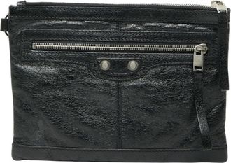 Balenciaga Black Leather Clutch Bag Pouch (Pre-Owned)