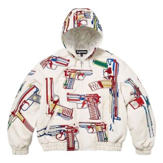 SUPREME SS26 Guns Embroidered Hooded Leather Jacket White SUP-SS26-050-WHT