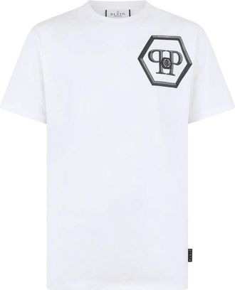 Philipp Plein T-shirt met ronde hals Lines Hexagon - Heren - T-shirts - Wit - L - Katoen - Tops