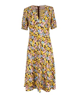 Diane Von F&uuml;rstenberg Diane Von Furstenberg Floral Midi Dress in Yellow Viscose
