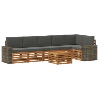 vidaXL Conjunto De Sof&aacute; Seccional Con Coj&iacute;n 7 Pcs Natural Y Antracita Vidaxl